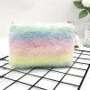 New colorful plush cosmetic bag, rainbow-colored plush student large-capacity stationery, women's plush pen case storage bag details Picture